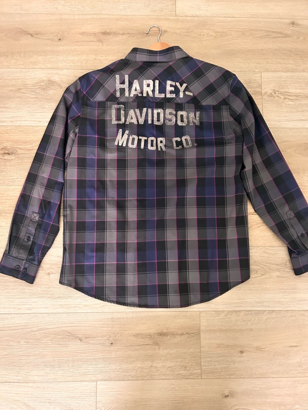 Harley-Davidson Black, Gray, Navy & Purple Plaid Button-Down Shirt